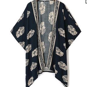 Navy and gold leaf wrap kimono